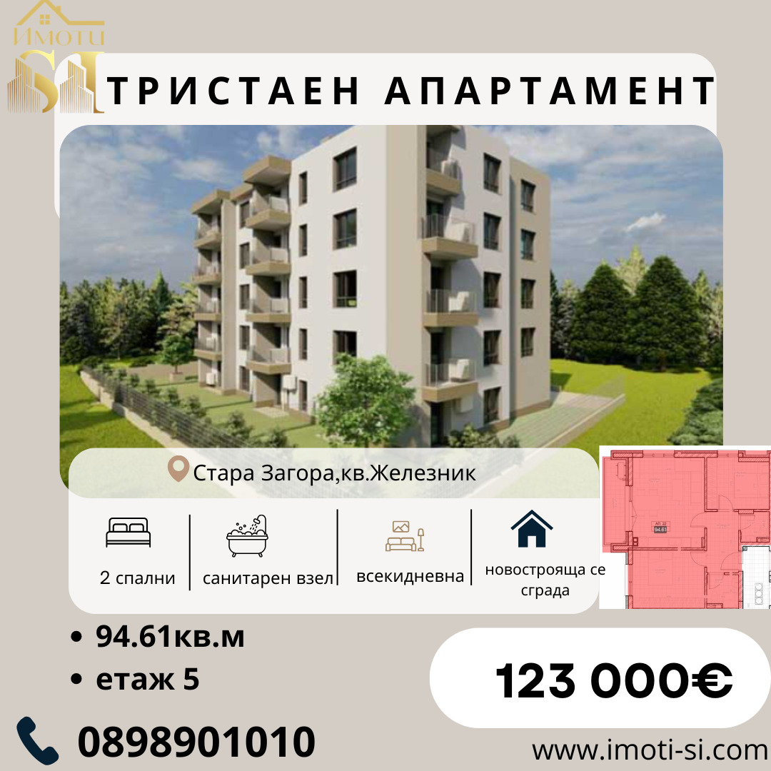 Продава 3-СТАЕН, гр. Стара Загора, Железник - център