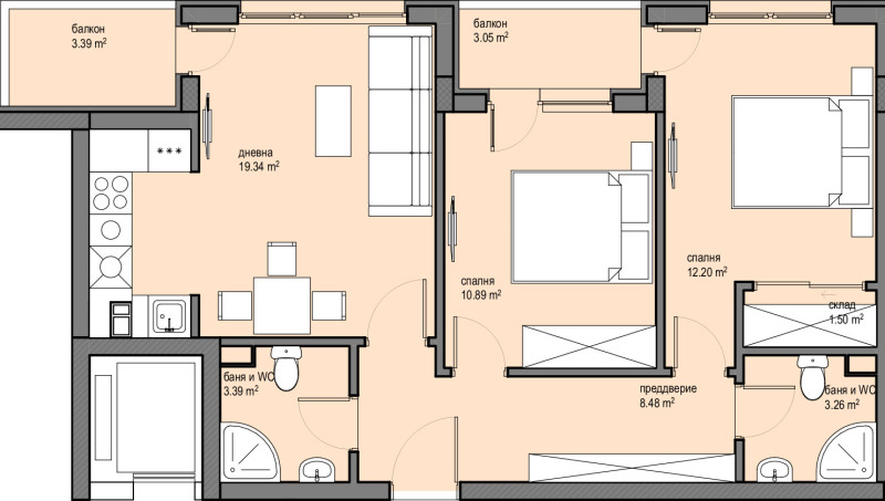 Продается  2 спальни София , Овча купел , 88 кв.м | 61015432 - изображение [3]