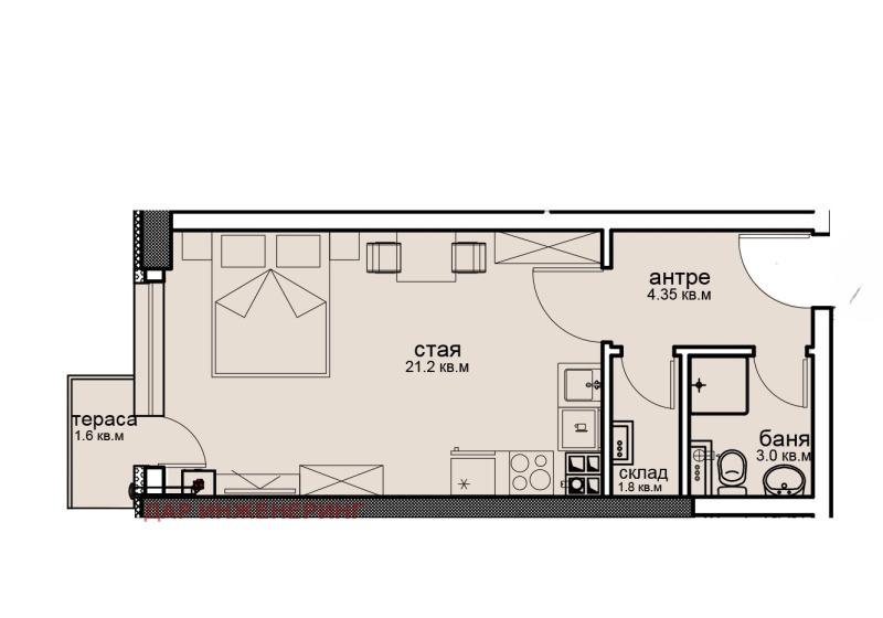 En venta  Estudio Sofia , Vitosha , 47 metros cuadrados | 56940788