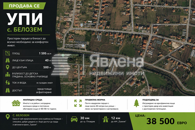 Продава ПАРЦЕЛ, с. Белозем, област Пловдив