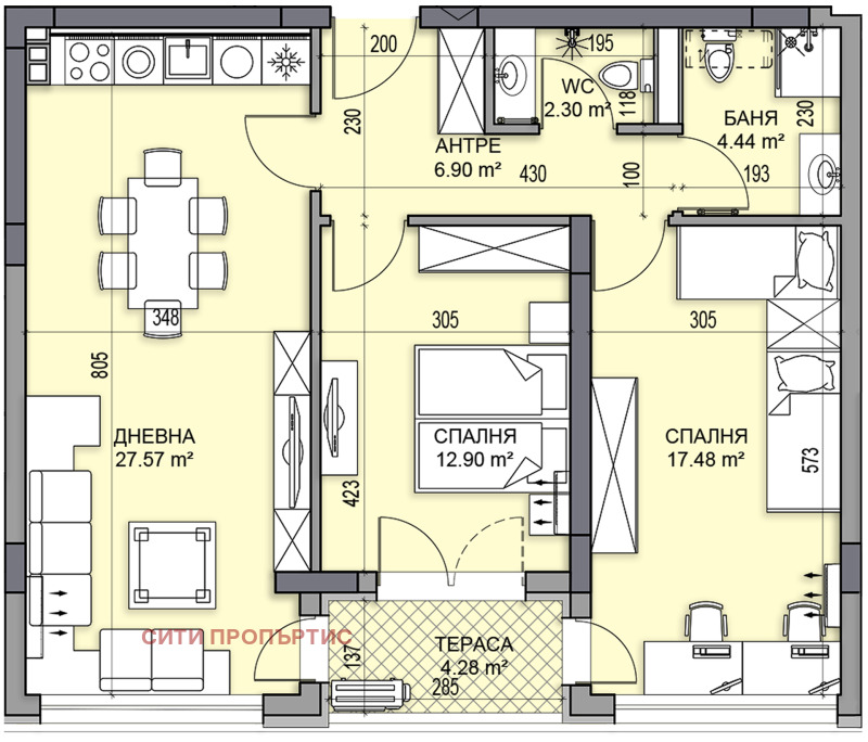 À vendre  2 chambres Plovdiv , Gagarin , 103 m² | 41955431