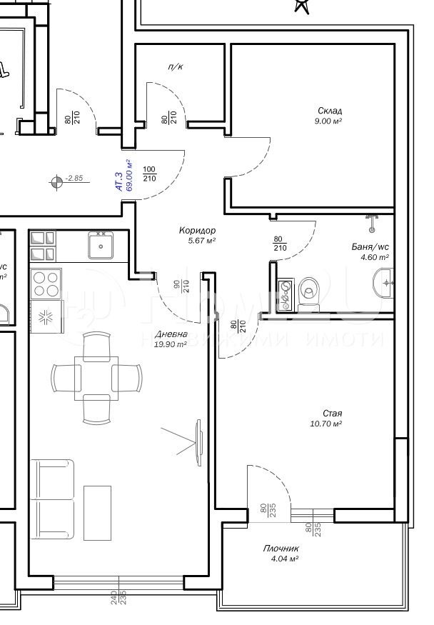 Myytävänä  2 makuuhuonetta Varna , m-t Ptšelina , 81 neliömetriä | 78203233 - kuva [3]