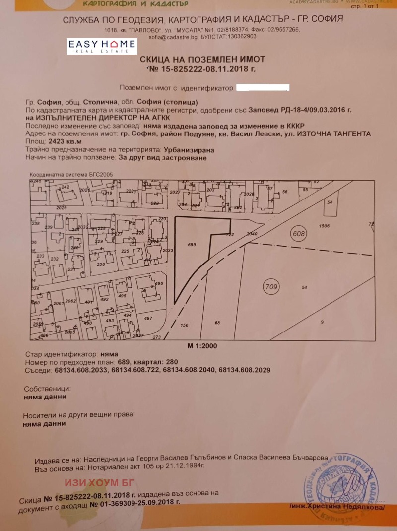 Продава ПАРЦЕЛ в град София, Левски Г - 2423 кв.м / 270 000 € » 528 074.10 лв., ИЗИ ХОУМ БГ