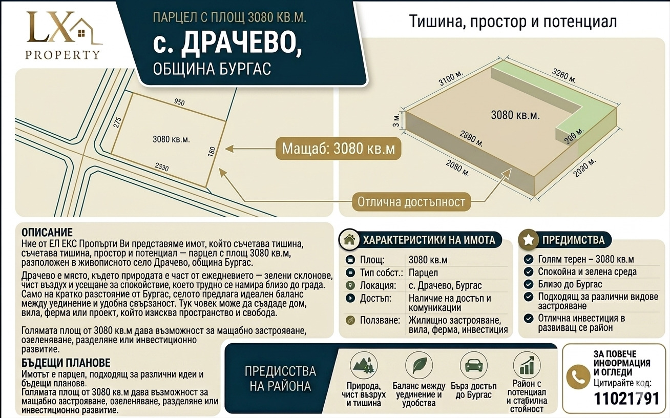 Продава ПАРЦЕЛ, с. Драчево, област Бургас