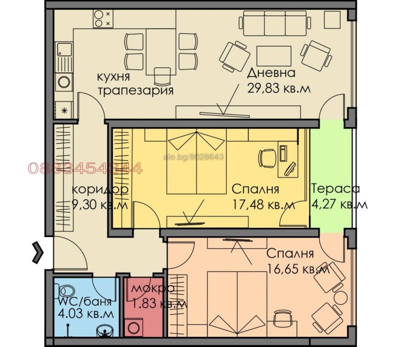 Продава 3-СТАЕН, гр. Бургас, Сарафово, снимка 2 - Апартаменти - 53196877