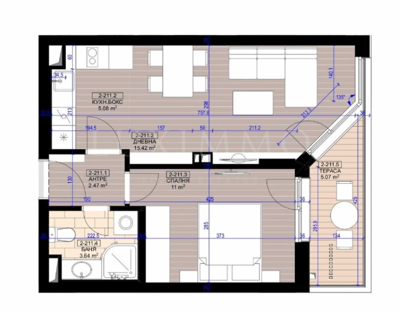 Na sprzedaż  1 sypialnia Sofia , Poligona , 60 mkw | 81963315 - obraz [2]