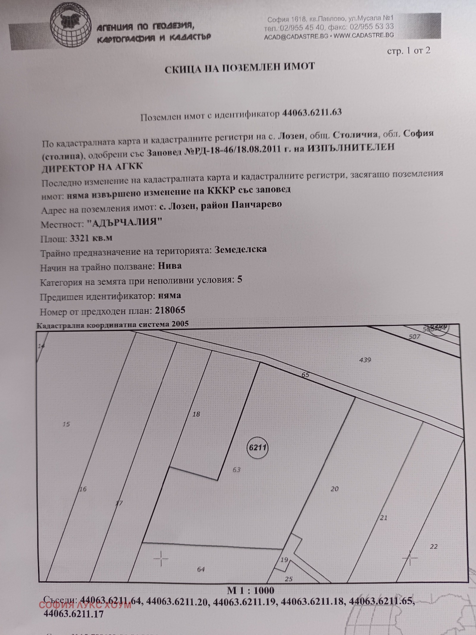 Продава ЗЕМЕДЕЛСКА ЗЕМЯ, с. Лозен, област София област