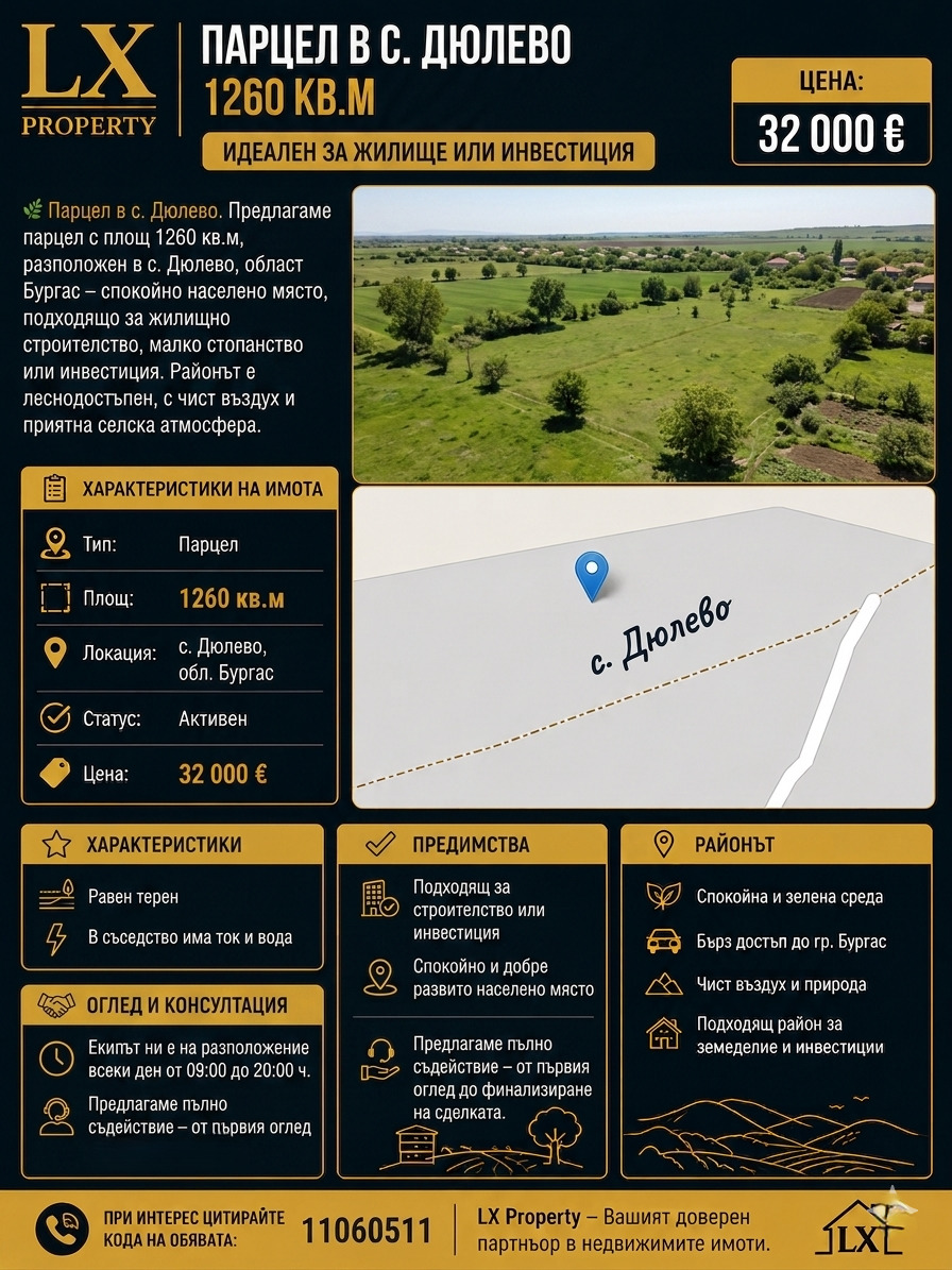 Продава ПАРЦЕЛ, с. Дюлево, област Бургас
