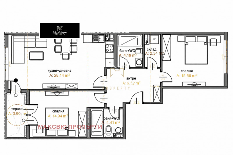Продава 3-СТАЕН в град София, Малинова долина - 115 кв.м / 255 372 € » 499 464.22 лв., МАКСВЮ ПРОПЪРТИ