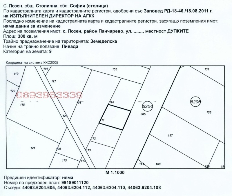 Продава ЗЕМЕДЕЛСКА ЗЕМЯ, с. Лозен, област София област