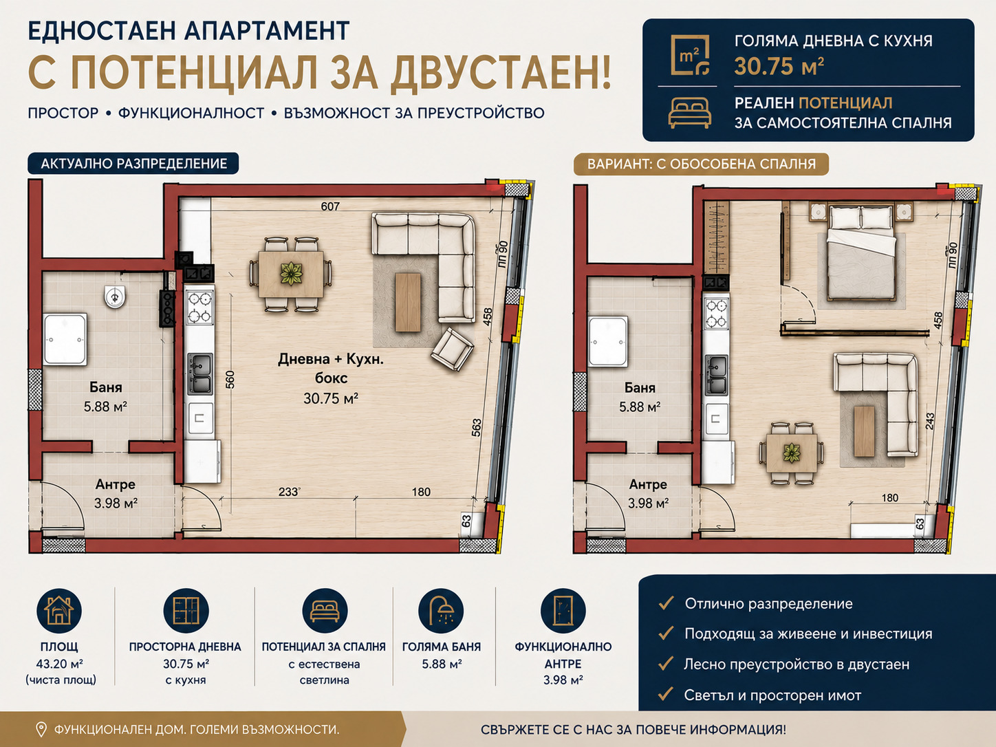 Продава 1-СТАЕН, гр. Варна, Изгрев, снимка 2 - Апартаменти - 55751487