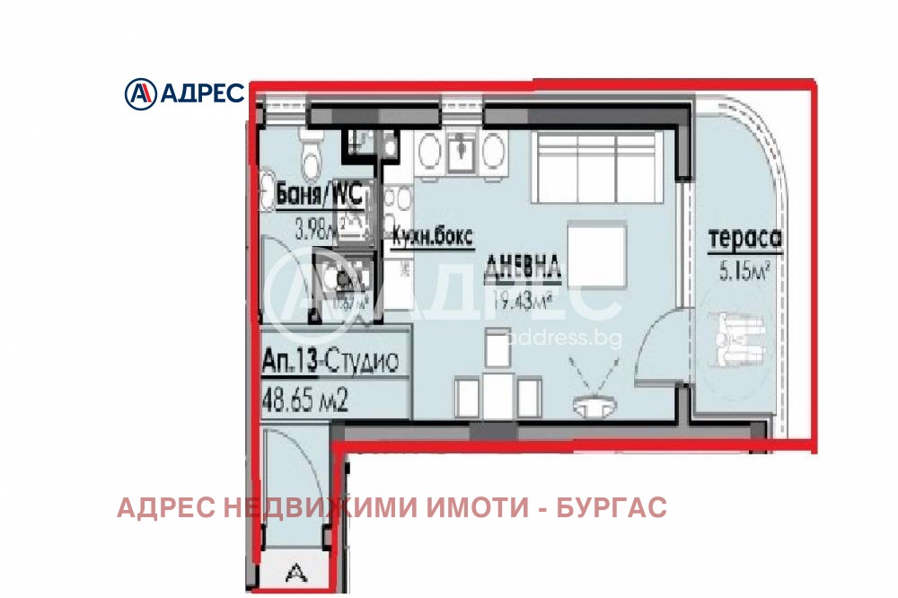 Продава 1-СТАЕН, гр. Бургас, област Бургас, снимка 2 - Апартаменти - 54303117