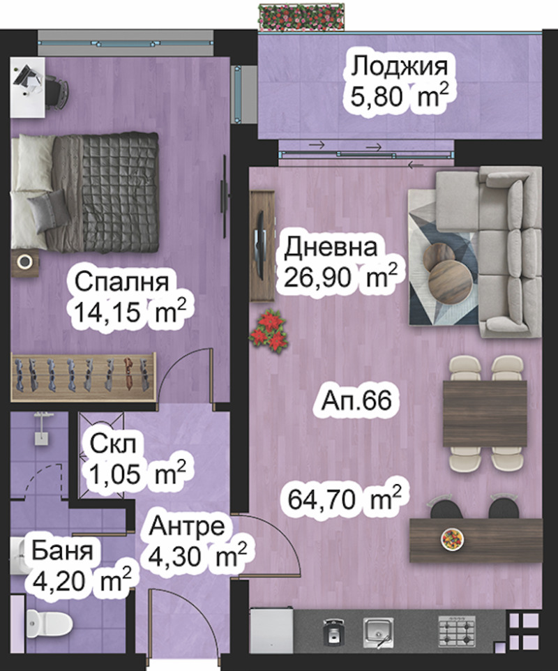 Til salgs  1 soverom Plovdiv , Zapaden , 75 kvm | 43248358 - bilde [3]