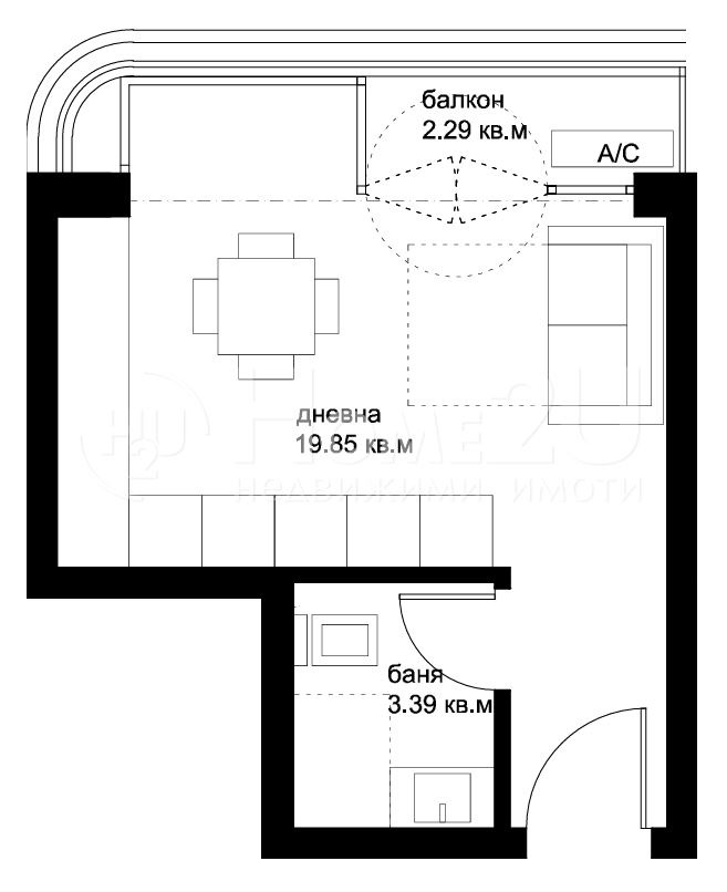 En venta  Estudio Varna , Troshevo , 36 metros cuadrados | 97947361