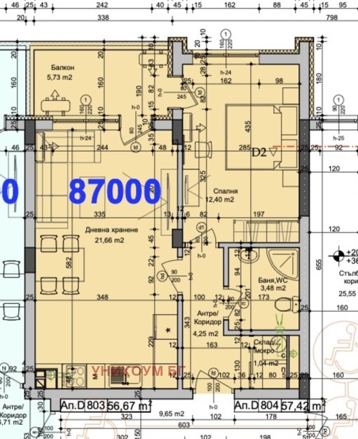Till salu  1 sovrum Burgas , Izgrev , 65 kvm | 56154903