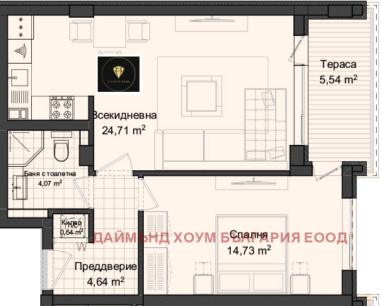 Myytävänä  1 makuuhuone Plovdiv , Gagarin , 77 neliömetriä | 68895347 - kuva [2]