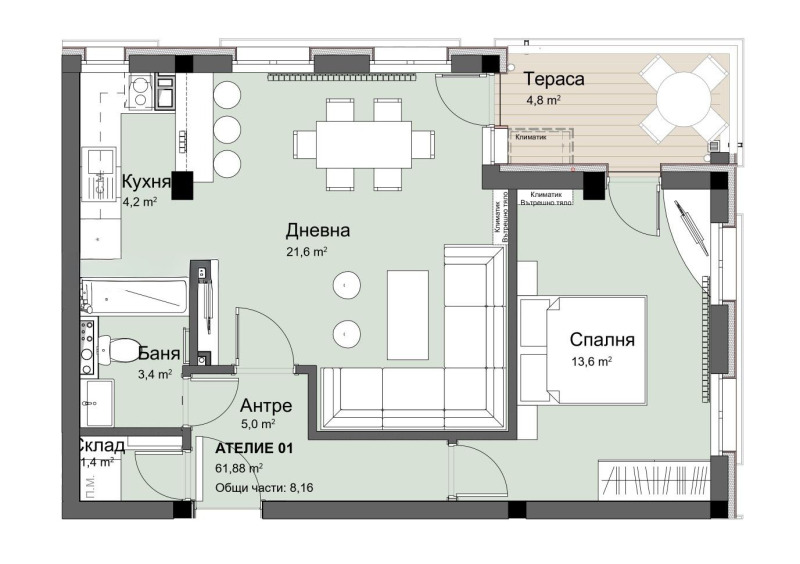 Продава 2-СТАЕН, гр. София, Красно село