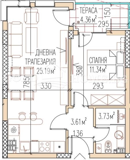 Eladó  1 hálószoba Plovdiv , Ostromila , 64 négyzetméter | 76100400 - kép [2]