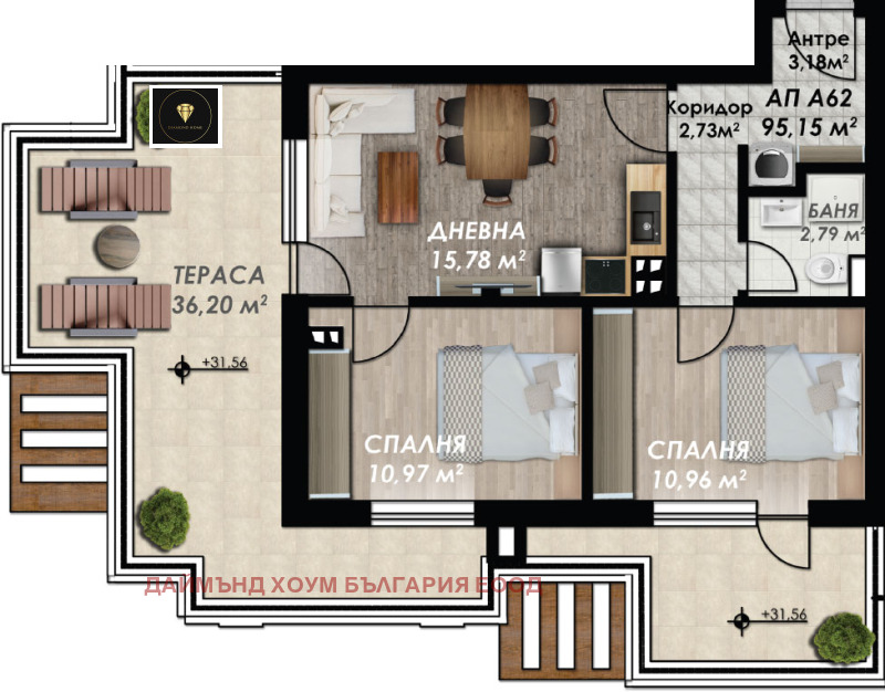 For Sale  2 bedroom Plovdiv , Gagarin , 112 sq.m | 20313858 - image [2]