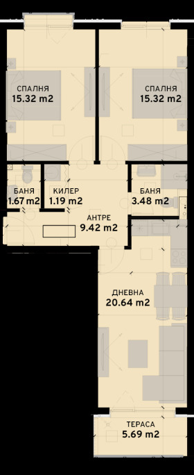 2 yatak odası Ovça kupel 2, Sofia 1