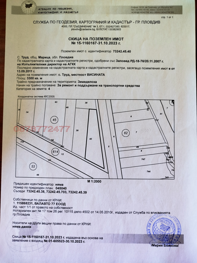 Дава под наем МЯСТО, с. Труд, област Пловдив